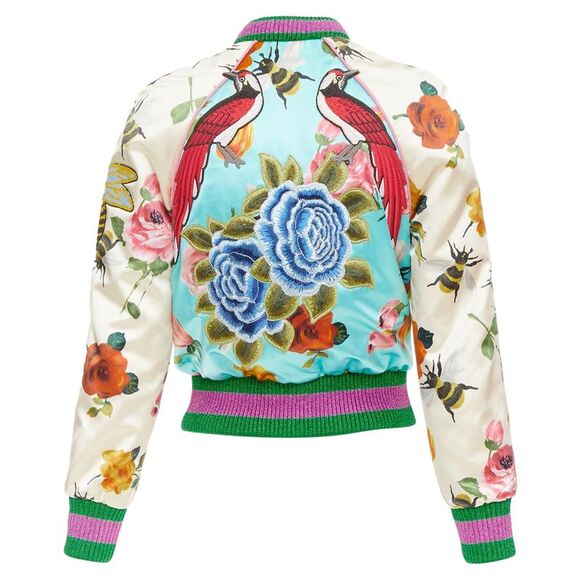 Gucci Jackets & Blazers - GUCCI 2016 Michele Runway blue silk insect embroidery bomber jacket IT36 XXS
